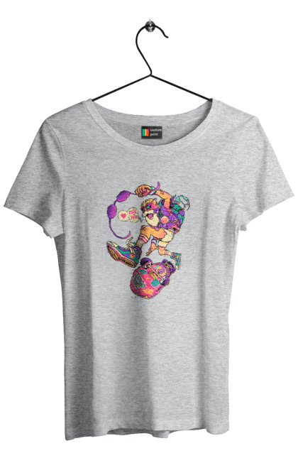 Women`s t-shirt with prints Grandfather on the wave. Age, be young, chase, cool grandfather, drive, fire, grandfather and skate, play, sport, youth at heart. 2070702