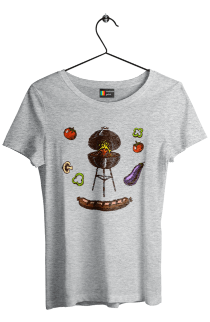 Women`s t-shirt with prints Barbecue Sausage. Barbecue, fry, grill, sausage. 2070702