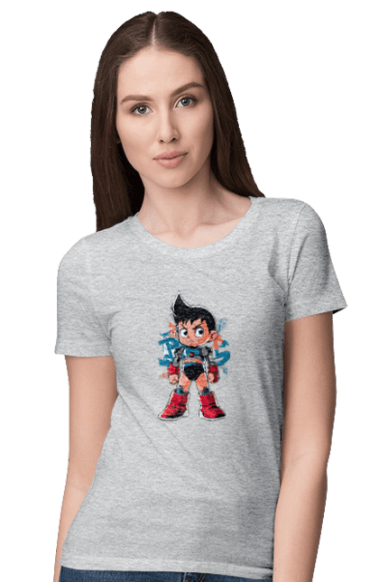 Футболка жіноча з принтом "AstroBoy". Astro boy, андроїд, аніме, манга, могутній атом, пригоди, робот, серіал, фантастика. 2070702