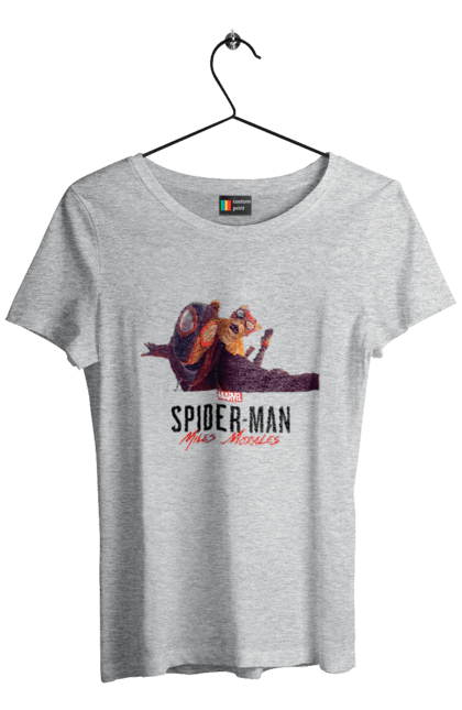 Футболка жіноча з принтом "Людина Павук Майлз Моралес". Кіт людини павука, людина, людина павук, майлз моралес, павук. CustomPrint.market