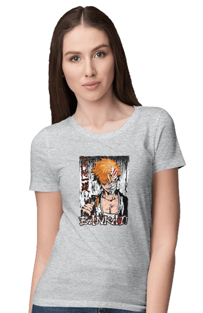 Футболка женская с принтом Блич Ичиго Куросаки. Anime, bleach, ichigo kurosaki, manga, аниме, блич, ичиго, ичиго куросаки, манга. 2070702