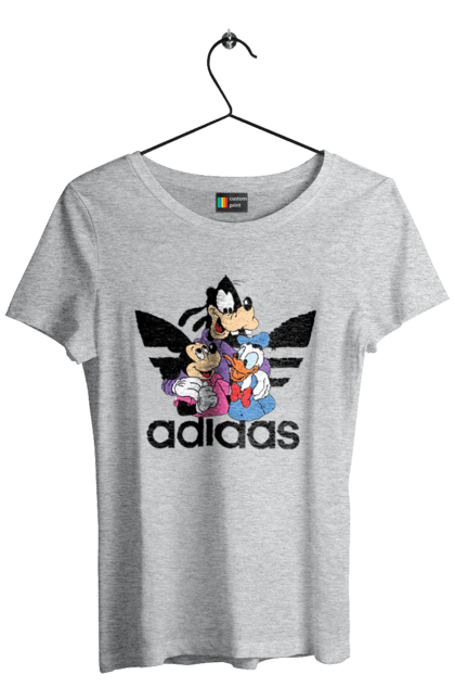 Футболка женская с принтом Adidas Микки Маус. Adidas, mickey mouse, адидас, дисней, микки, микки маус, мультфильм. 2070702