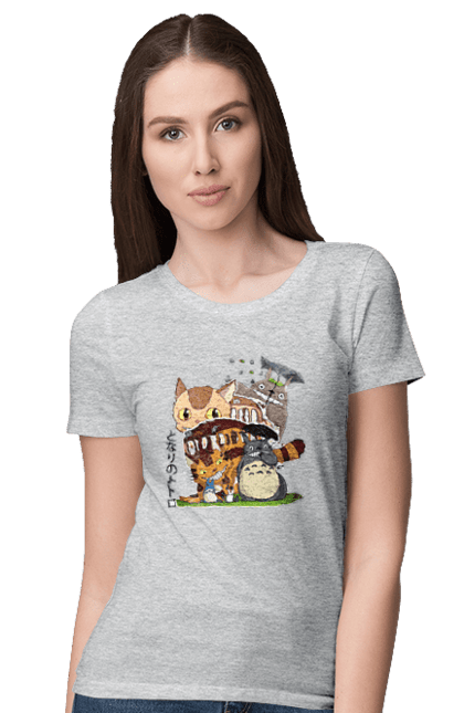 Women's t-shirt with prints Totoro. Adventures, anime, comedy drama, fantasy, film, my neighbor totoro, tv series. 2070702