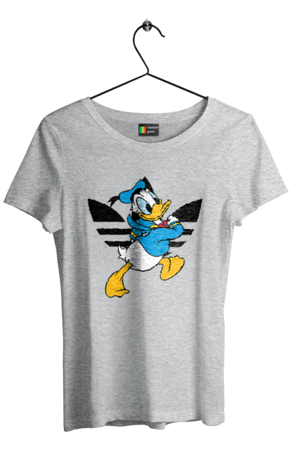 Футболка женская с принтом Adidas Дональд Дак. Adidas, daisy duck, donald duck, адидас, дейзи дак, дональд дак, мультсериал, мультфильм. 2070702