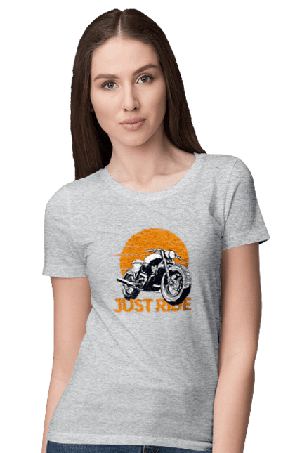 Women`s t-shirt with prints Motorcycle, Just Go. Motorbike, riding, road. 2070702