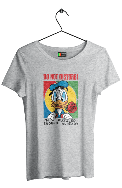 Футболка женская с принтом Дональд Дак Не беспокоить!. Disney, do not disturb, donald duck, дисней, дональд дак, мультсериал, мультфильм, не беспокоить. 2070702