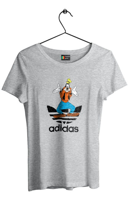 Футболка женская с принтом Adidas Гуфи. Adidas, goofy, адидас, гуфи, мультсериал, мультфильм, пес, собака. 2070702