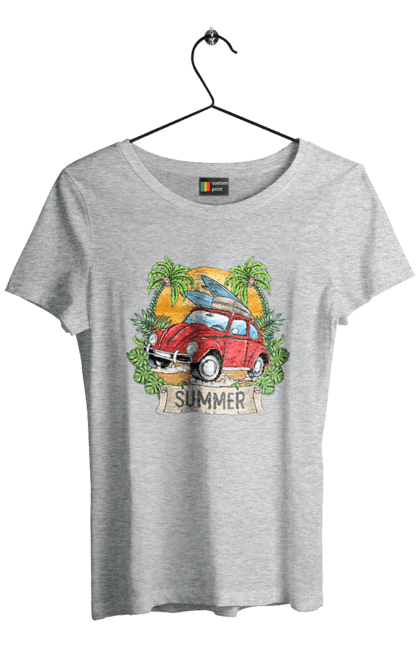 Women`s t-shirt with prints Summer, Car And Palm Trees. Palm trees, relaxation, summer. 2070702