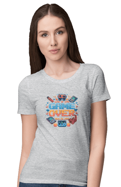 Women`s t-shirt with prints Game Over. 90s, for gamers, game, gamer, pixel, pixel art, video game. 2070702