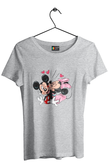 Футболка женская с принтом Микки Маус и Минни Маус. Mickey mouse, minnie mouse, дисней, микки, микки маус, минни маус, мультфильм. 2070702