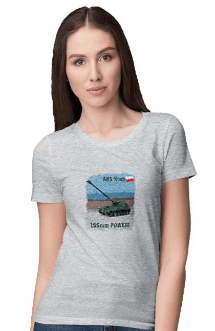 Women`s t-shirt with prints 155mm Power! AHS Krab olive. Ahs krab, artillery, crab, howitzer, poland, self propelled. 2070702