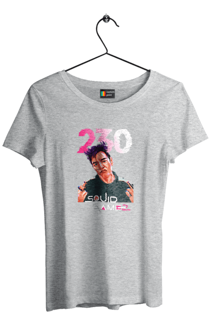 Футболка женская с принтом Игра в кальмара Танос. 230, netflix, squid game, thanos, игра в кальмара, игрок 230, нетфликс, сериал, танос. 2070702