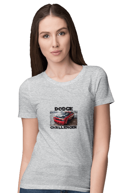 Women`s t-shirt with prints Dodge challenger. An american legend, auto, car, classic car, cult car, dodge challenger, oil car, powerful car. 2070702
