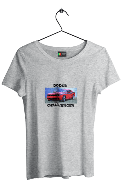 Women`s t-shirt with prints Dodge challenger. An american legend, auto, car, classic car, cult car, dodge challenger, oil car, powerful car. 2070702