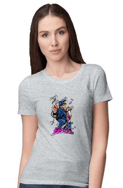 Women's t-shirt with prints JOJO Jotaro. Anime, jojo, jojo`s bizarre adventure, jojo’s bizarre adventure, jotaro, jotaro kujo, manga. 2070702