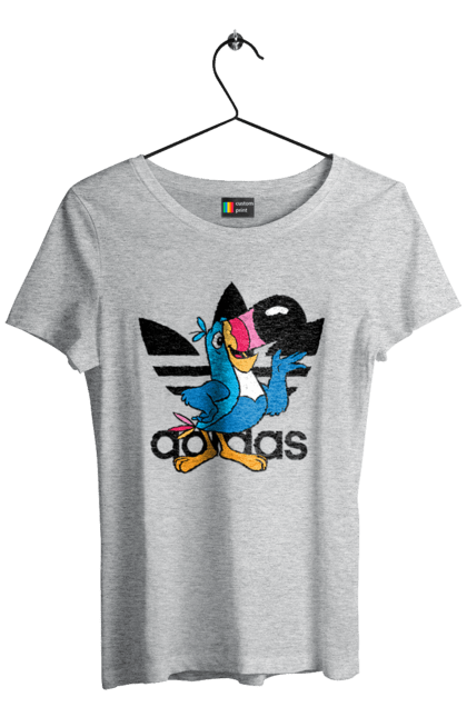 Футболка женская с принтом Adidas Тукан Сэм. Adidas, froot loops, toucan sam, адидас, москот, тукан сэм. 2070702