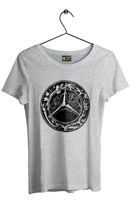 Футболка жіноча з принтом "Mercedes Benz Лого Арт". Авто, автомобіль, логотип мерседес, машини, мерс, мерседес. 2070702