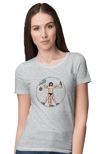 Футболка жіноча з принтом "Картина Леонардо, Зсж". Вода, картина, м`яч, спорт. aslan
