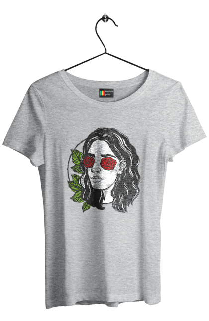 Women`s t-shirt with prints Girl With Roses In The Eyes. Girl, rose flower. 2070702