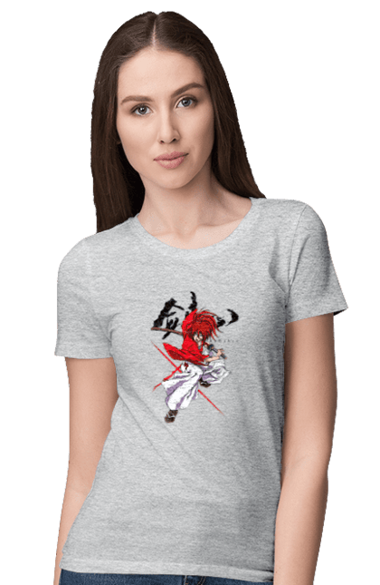 Women's t-shirt with prints Rurouni Kenshin Himura. Anime, himura kenshin, kenshin himura, manga, rurouni kenshin, samurai, samurai x. 2070702