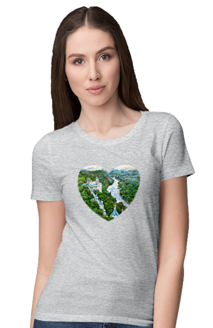 Women`s t-shirt with prints Святогорская лавра. Church, donetsk region, forest, landscape, monastery, river, svyatogorsk, ukraine. 2070702
