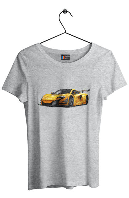 Футболка жіноча з принтом "Спорткар". Автомобіль, жовтий автомобіль, жовтий спорткар, спорт, спорткар. 2070702