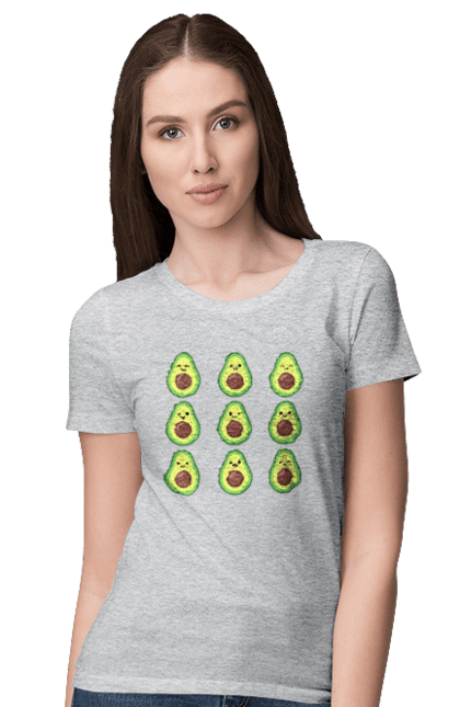 Women`s t-shirt with prints Avocado Mood. Avocado, emotion, food. 2070702