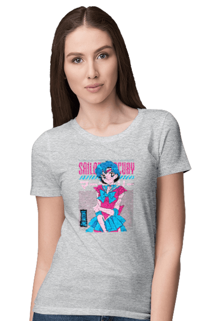 Футболка жіноча з принтом "Сейлор Мун Меркурій". Ami mizuno, sailor mercury, sailor moon, амі мідзуно, аніме, драма, махо-сьодзьо, сейлор меркурій, сейлор мун, серіал. 2070702