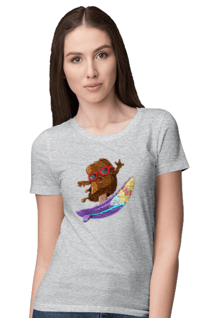 Women`s t-shirt with prints Morozhenko On The Surf. Glasses, ice cream, summer, surfing. 2070702