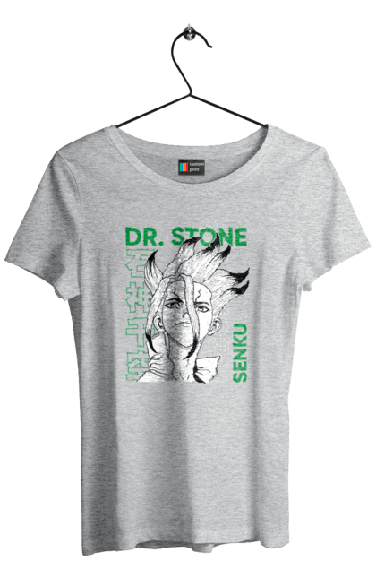 Футболка жіноча з принтом "Dr. Stone Сенку". Dr. stone, ishigami, senku, senku ishigami, аніме, доктор стоун, ісіґамі, ісіґамі сенку, манга, сенку. 2070702