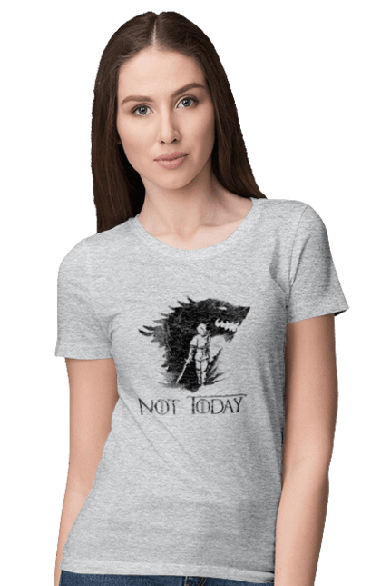 Women's t-shirt with prints Game of Thrones Arya. Arya, game, got, not today, stark, starks, thrones, tv show, wolf, wolves. 2070702