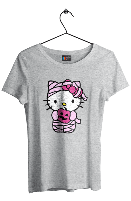 Women's t-shirt with prints Hello Kitty Halloween. Brand, cat, character, halloween, hello kitty, kitten, kitty, mummy. 2070702