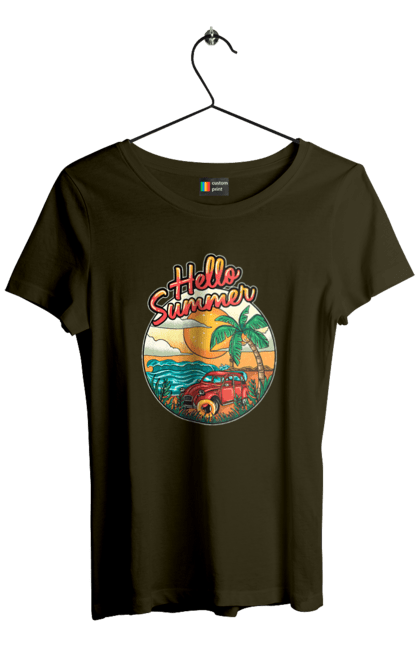 Women`s t-shirt with prints Hello Summer, Car By The Sea. Beach, island, palm, summer. 2070702
