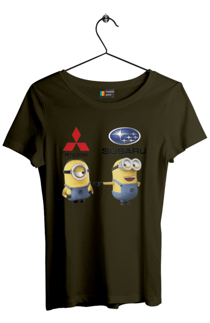 Футболка женская с принтом Minion Субару. Авто, машины, миньоны, митсубиси, субару. 2070702