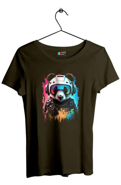 Футболка жіноча з принтом "Панда в VR шолом". Віртуальна реальність, гік, панда, персонаж, шолом. 2070702