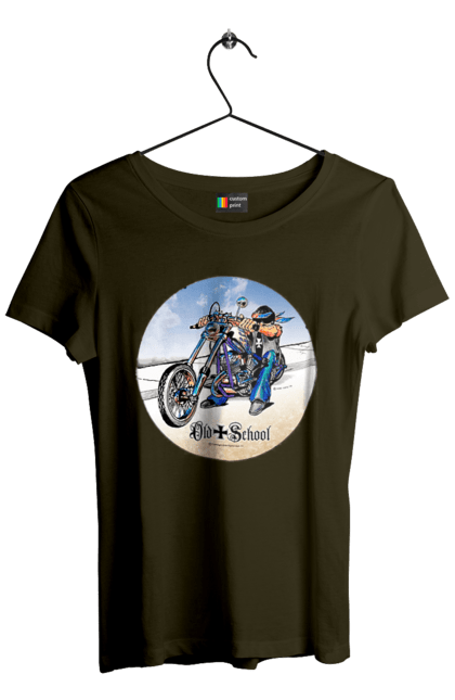 Women`s t-shirt with prints Old school. Auto moto, motorcycle, music band, old hardening, performers, rock band. 2070702