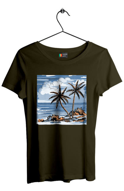 Women`s t-shirt with prints Palm Trees And Sky. Clouds, palm trees, sea, sky. 2070702