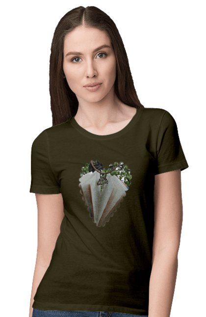 Women`s t-shirt with prints Book valentine. Books, decoration, heart, heart shape, love, nature, reading, wood. 2070702