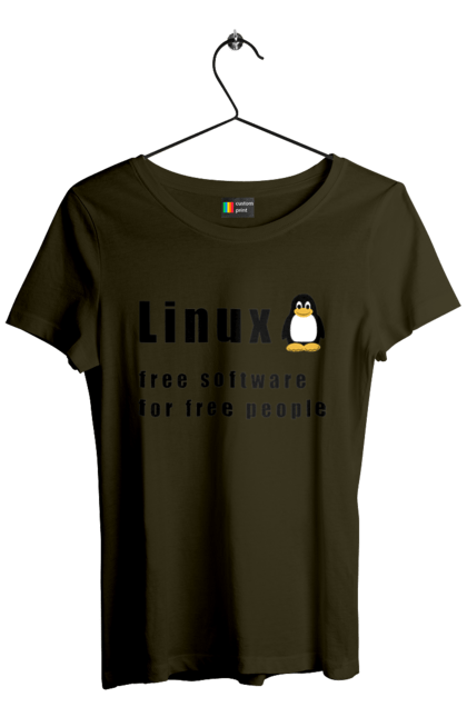 Women`s t-shirt with prints Linux Is Free. Administrator, availability, black, free, independence, is free, it, it specialist, linux, operating system, os, penguin, programmer, server, software, sysadmin, sysop, system, system administrator, text, tux. 2070702
