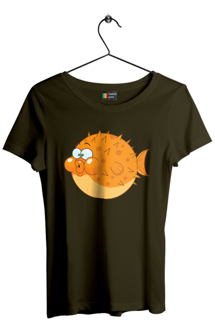 Футболка женская с принтом Оранжевая Рыба Фугу. Рыба, фугу. 2070702