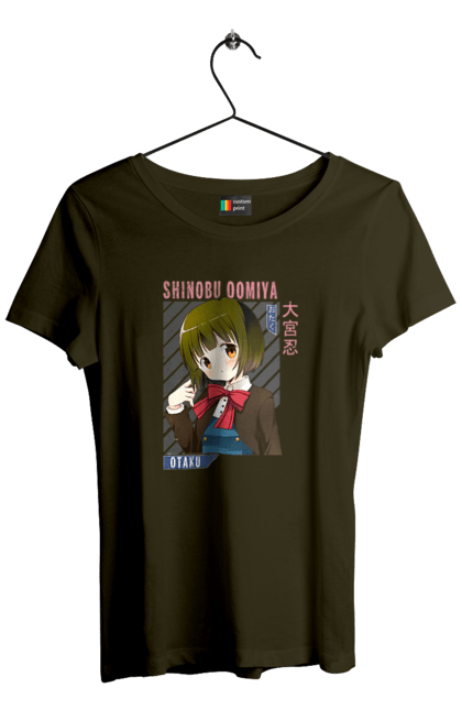 Women's t-shirt with prints Kiniro Mosaic Shinobu Omiya. Anime, gold mosaic, kiniro mosaic, kinmoza, manga, shinobu, shinobu omiya. 2070702