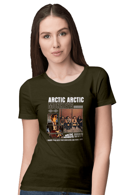 Women's t-shirt with prints Arctic Monkeys. Arctic monkeys, garage rock, group, indie rock, music, post-punk revival, psychedelic rock, rock. 2070702