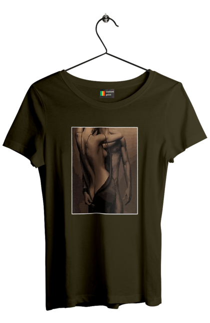 Women`s t-shirt with prints Intrigue. Delight, intrigue, love, man and woman, reciprocity, sex. 2070702