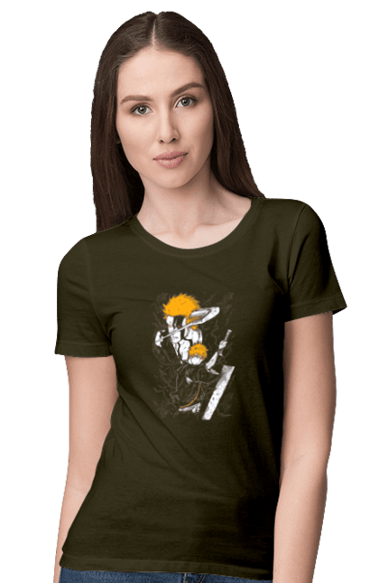 Women's t-shirt with prints Bleach Ichigo Kurosaki. Anime, bleach, ichigo, ichigo kurosaki, manga. 2070702