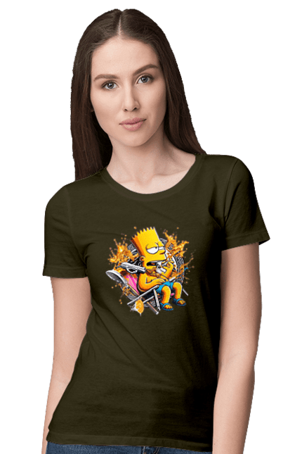 Women's t-shirt with prints Bart Simpson Versace. Bart, cartoon, serial, simpson, versace. 2070702