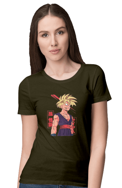 Women's t-shirt with prints Dragon Ball Gohan. Anime, dragon ball, gohan, goku, manga, tv series, vegeta. 2070702