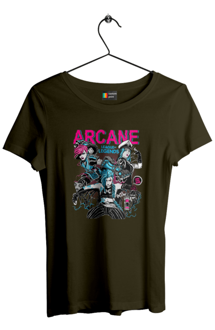 Women`s t-shirt with prints Arcane. Animated series, arcane, fantasy, fortiche, jinx, league of legends, riot games, wai. 2070702