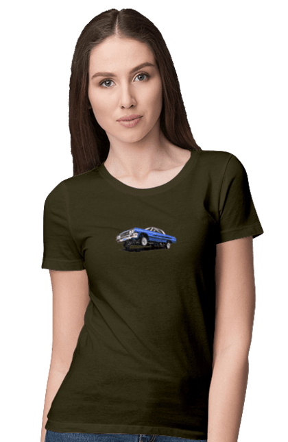 Women`s t-shirt with prints Car. Blue, car, chevrolet, classic, impala, lowrider. 2070702