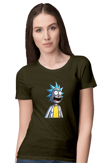 Women's t-shirt with prints Rick and Morty. Adventures, black humor, cartoon, rick, rick and morty, sci-fi, tragicomedy. 2070702