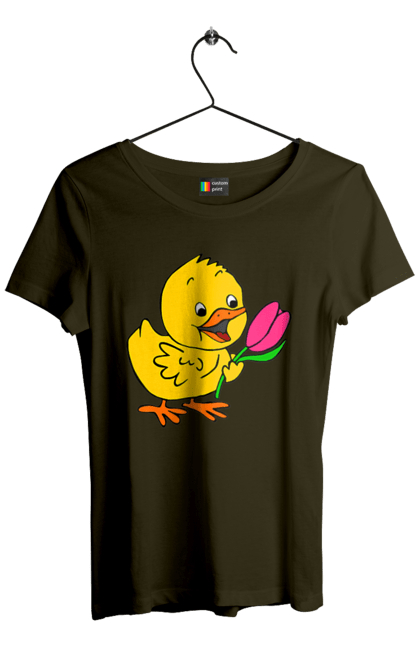 Футболка жіноча з принтом "Курча З Тюльпаном". Курча, тюльпан. 2070702